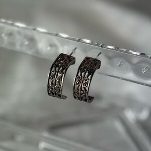 Vintage Estate Sale Thai Stamped Silver 925 pierced hoop earrings with stones